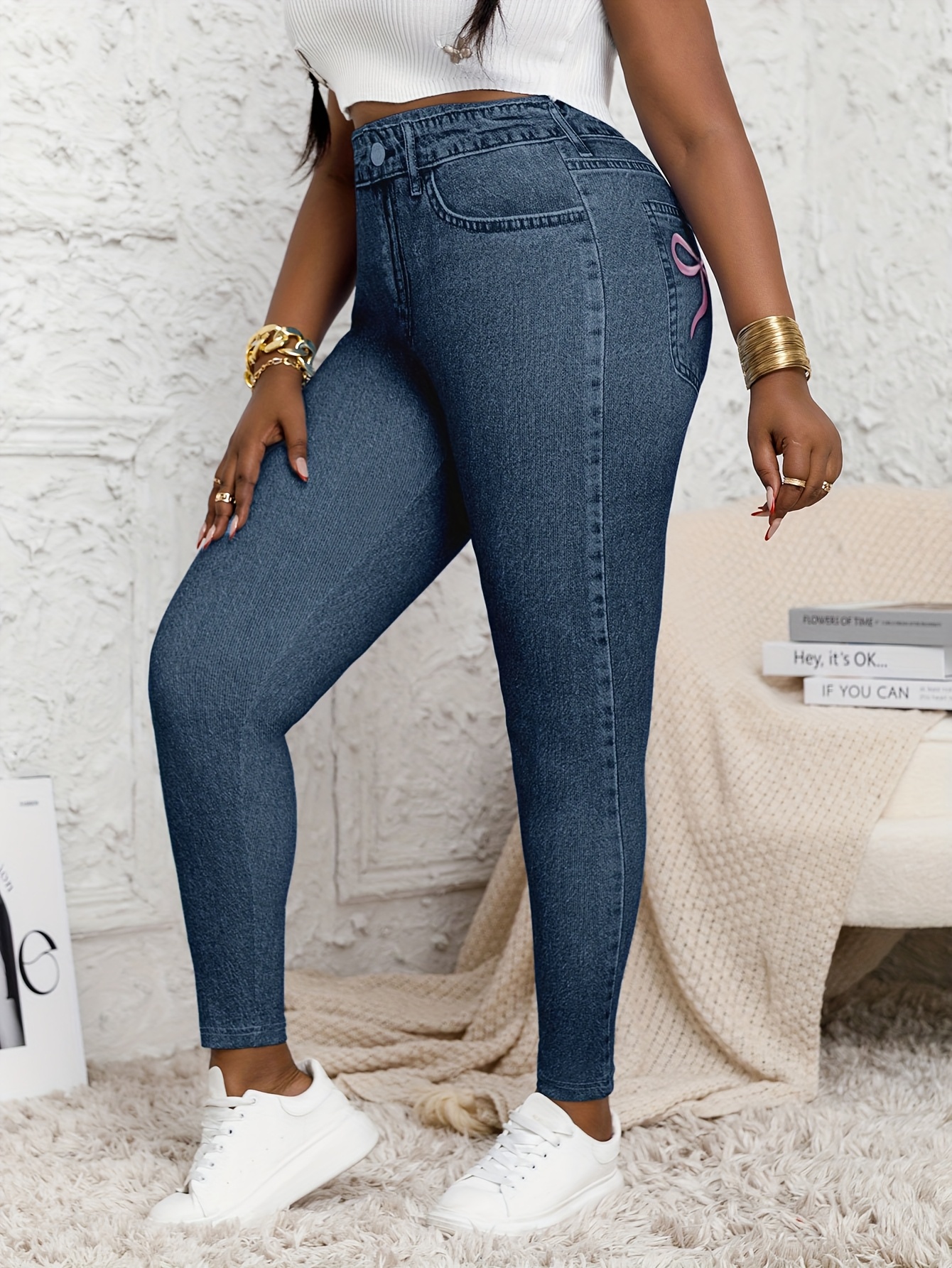 Ankle Weights - Plus Size Women's Stretch Denim High-Waisted